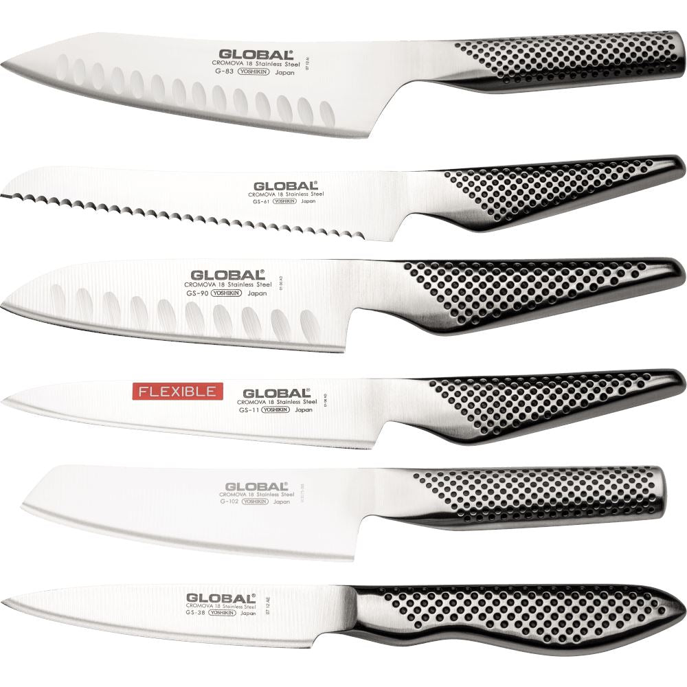 Global MIZU 7 Piece Bamboo Knife Block Set Season London