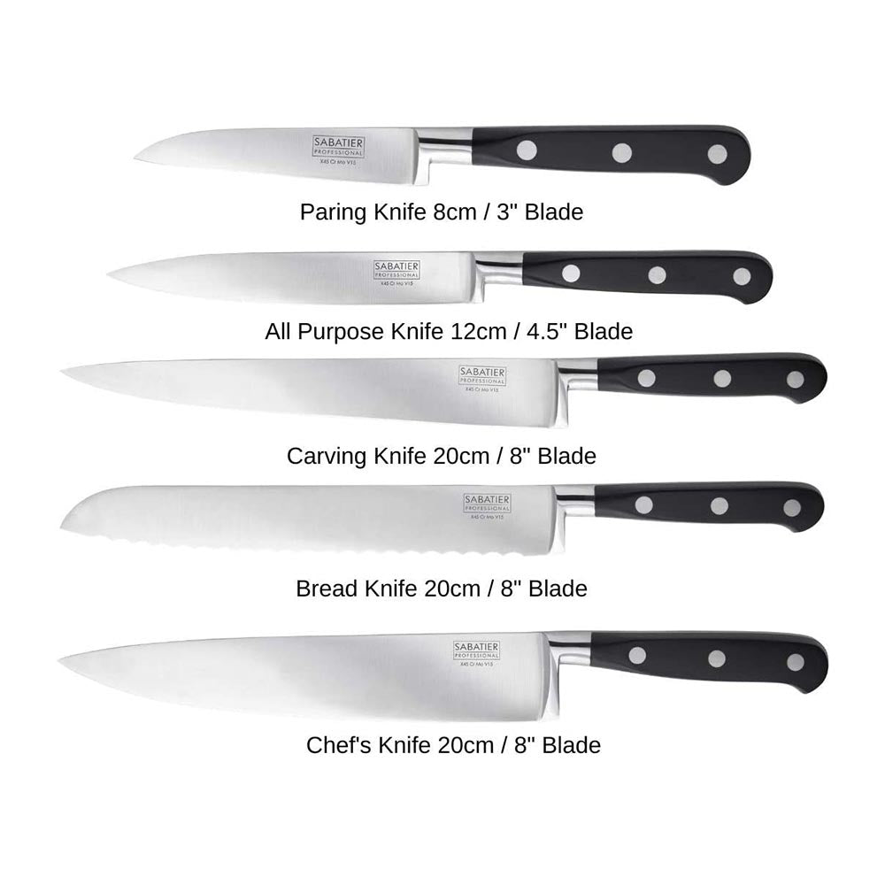 Sabatier Professional 5 Piece Slotted Oak Knife Block Set