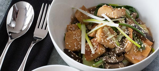 Sally's Braised Tofu and Mushrooms with Pak Choi