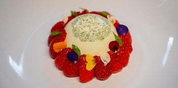 Dessert Plating: Basil Panna Cotta with  Strawberries & Edible Flowers