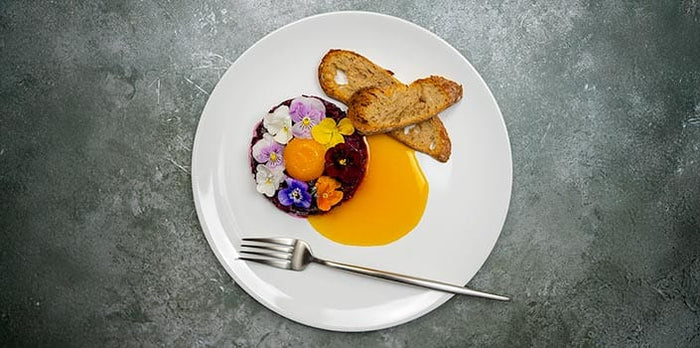 'Beet' Tartare, Confit Egg Yolk & Orange Coulis