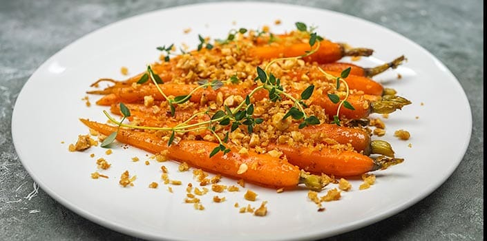 Brown Butter Confit Carrots with Hazelnut Crumb