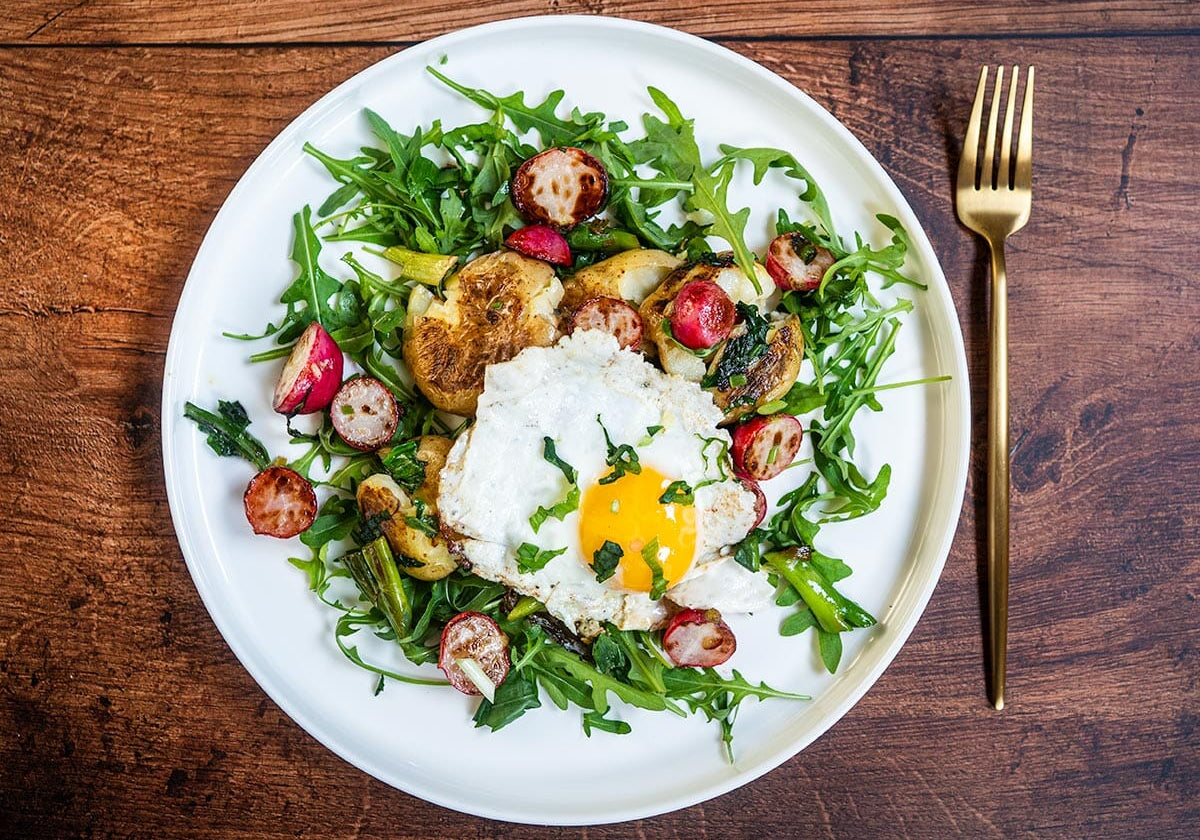Crispy Smashed Potatoes in a Cast Iron Frying Pan