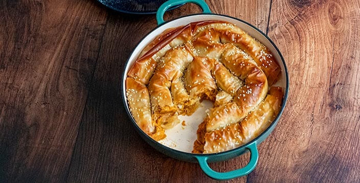 Sweet potato and ricotta crusty filo pie