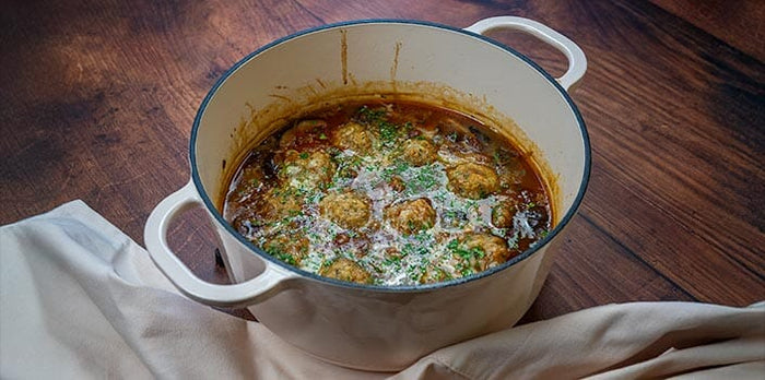 Wild Mushroom, Oat & Gruyère Dumplings in Ale Gravy