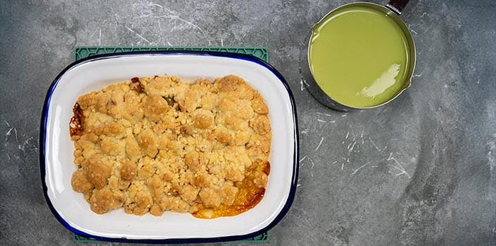 Yuzu Pear Crumble  with Matcha Crème Anglaise