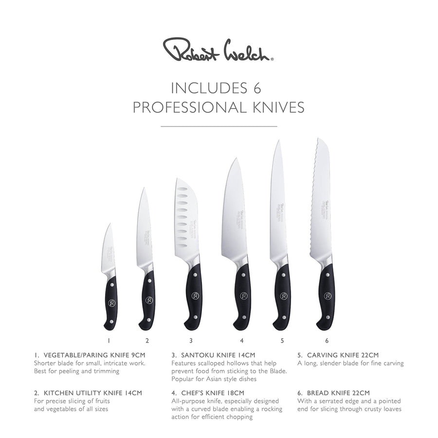 Robert Welch Professional Angle Oak Knife Block Set 7 Piece