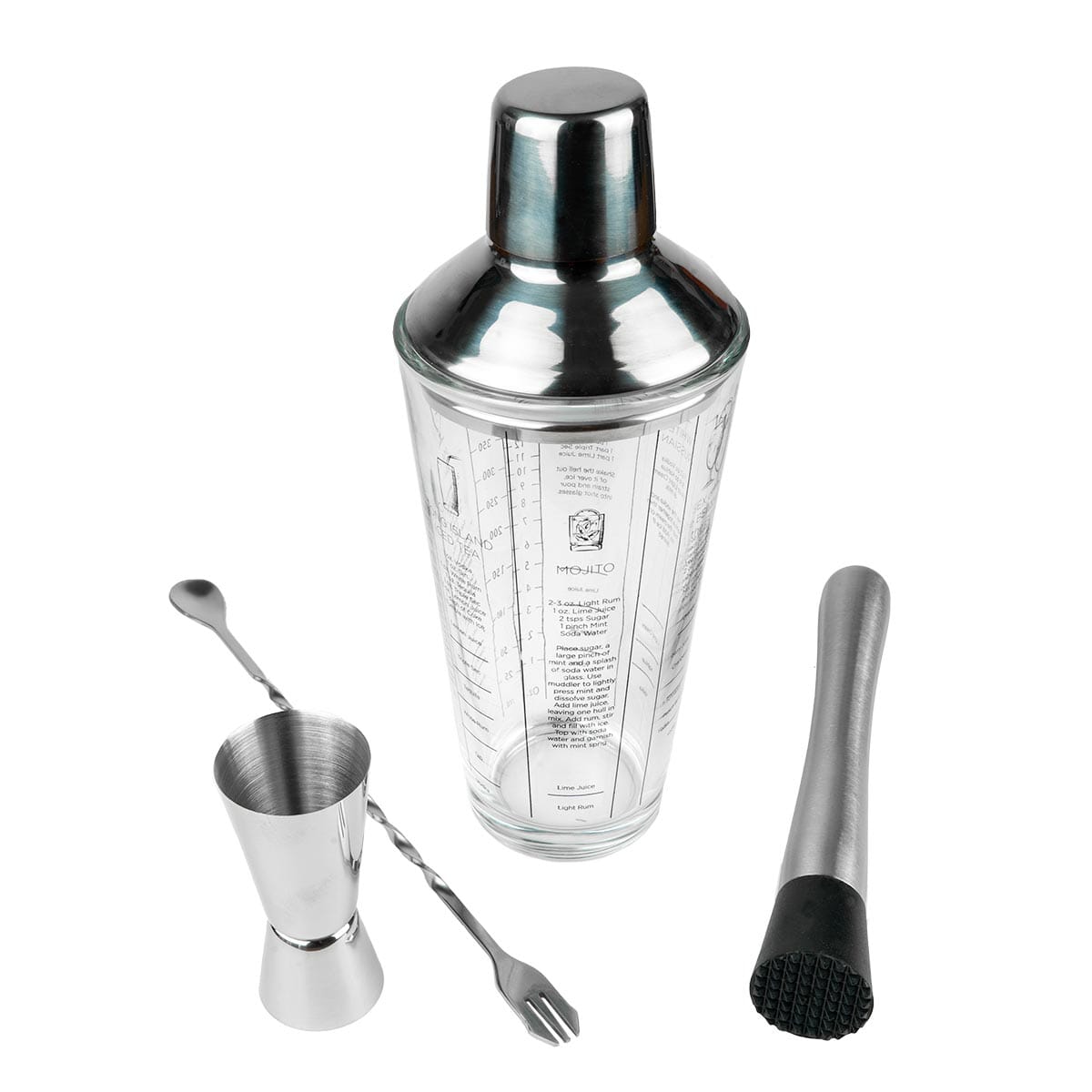 Season 4 Piece Stainless Steel and Glass Cocktail Set