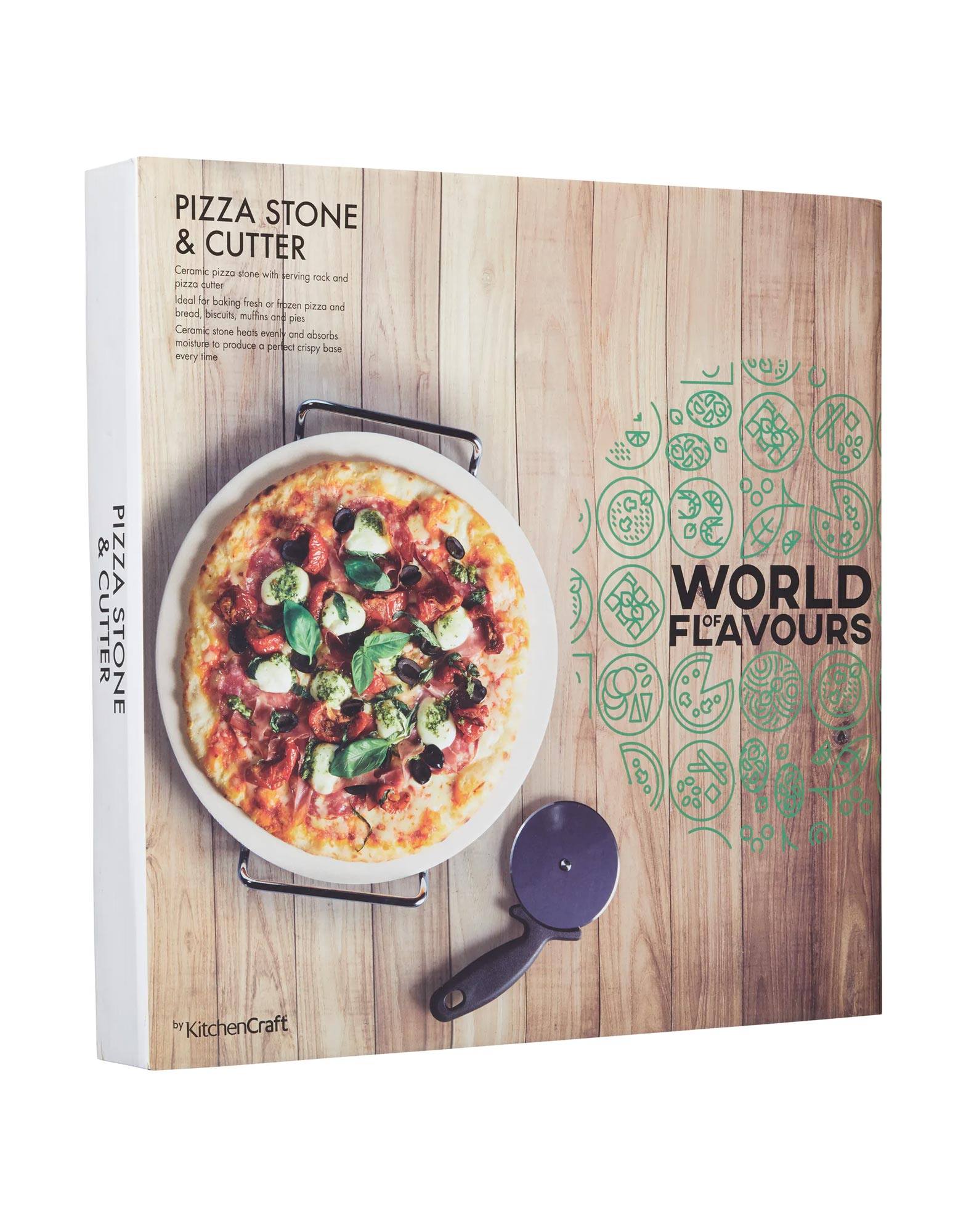 Pizza Stone, Stand and Pizza Cutter Set