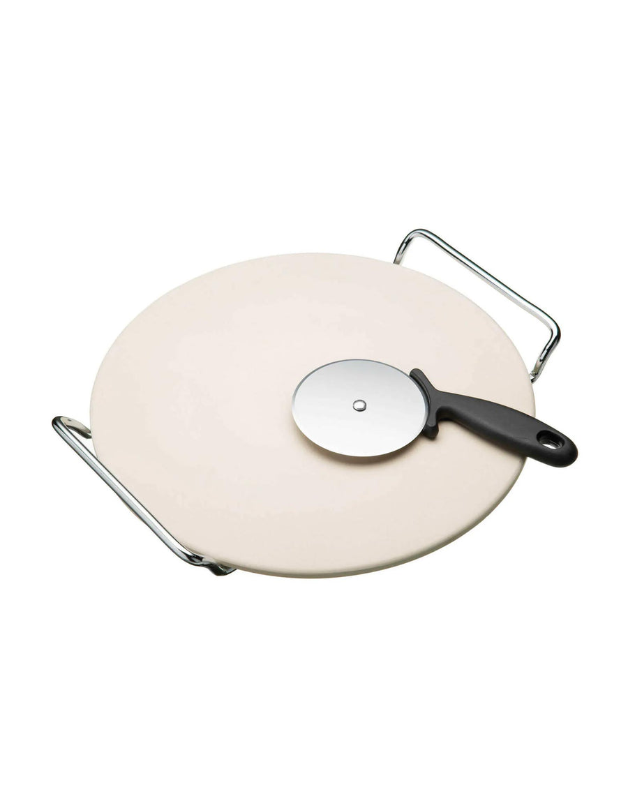 Pizza Stone, Stand and Pizza Cutter Set