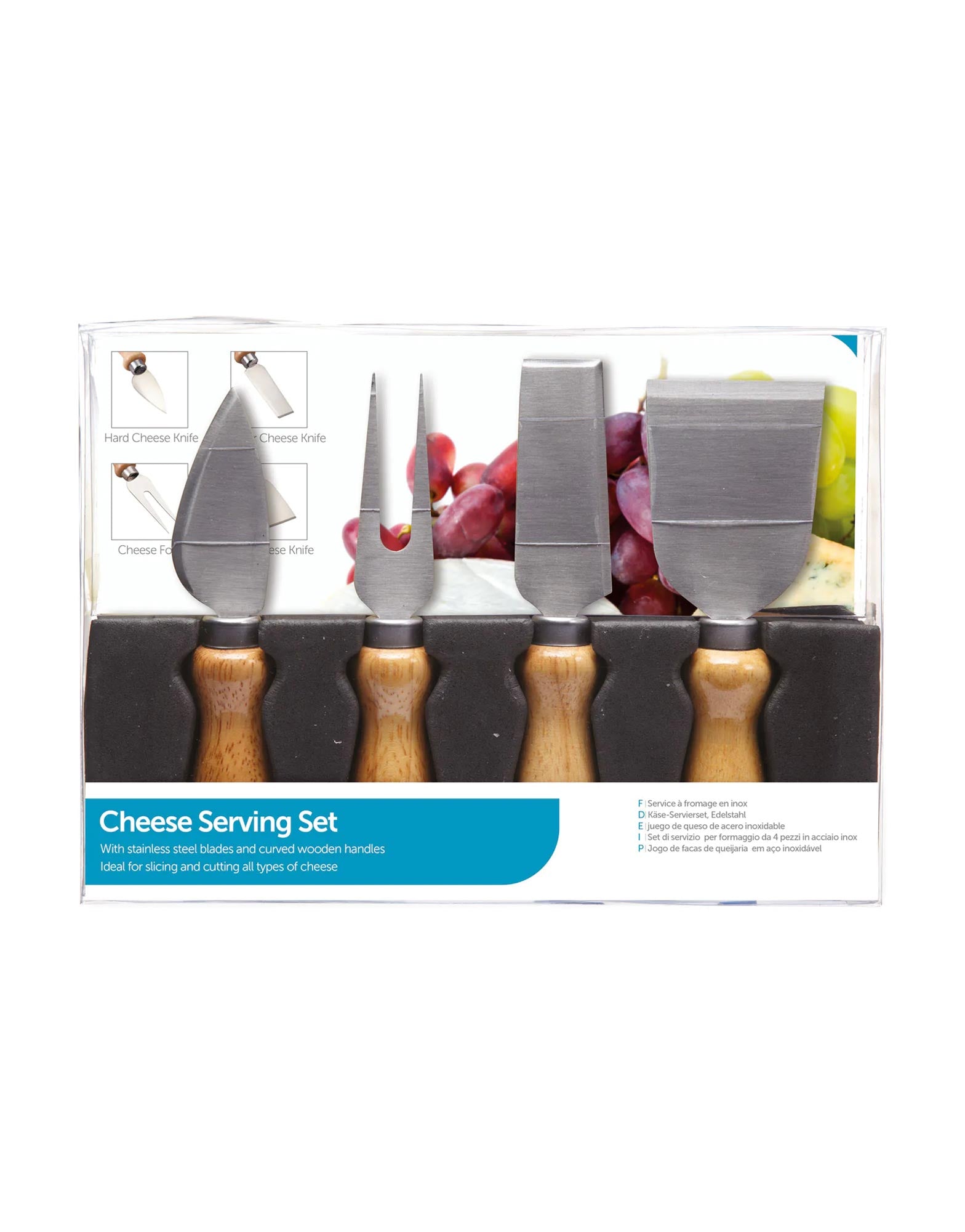 4 Piece Cheese Kit with 3 Knives and 1 Fork Server