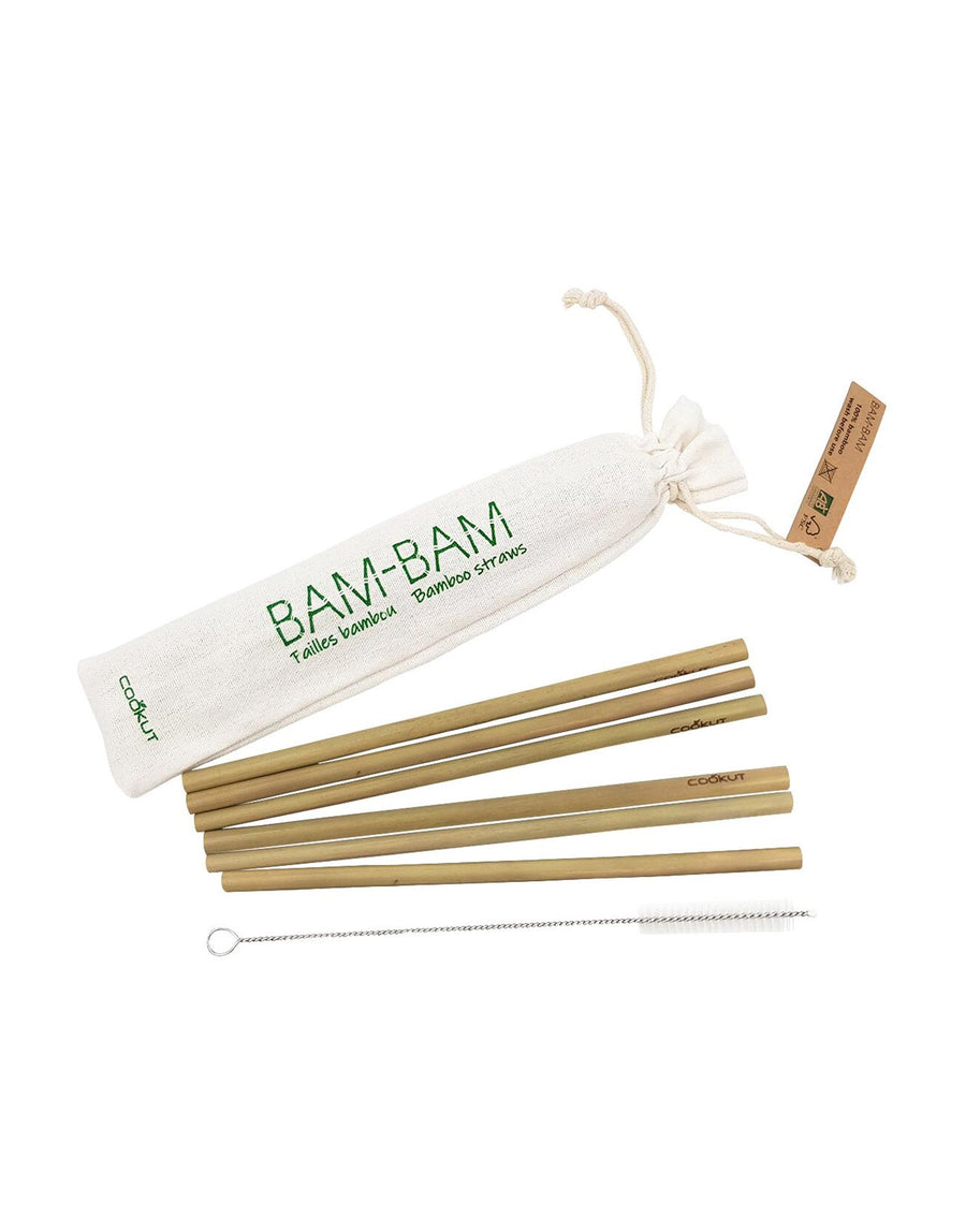 Cookut Bam Bam Bamboo Straws set of 6 with cleaning brush