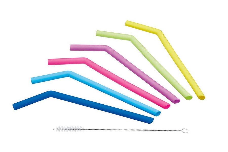 KitchenCraft Set of Six Silicone Straws with Cleaning Brush