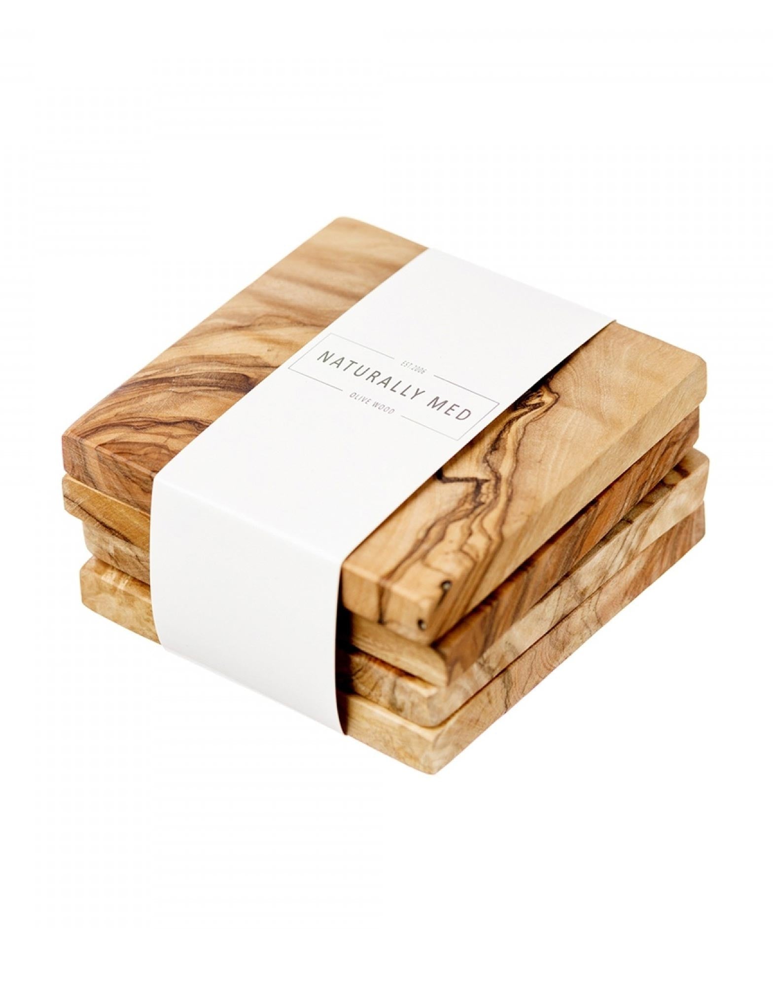 Naturally Med Olive Wood Square Coaster Set