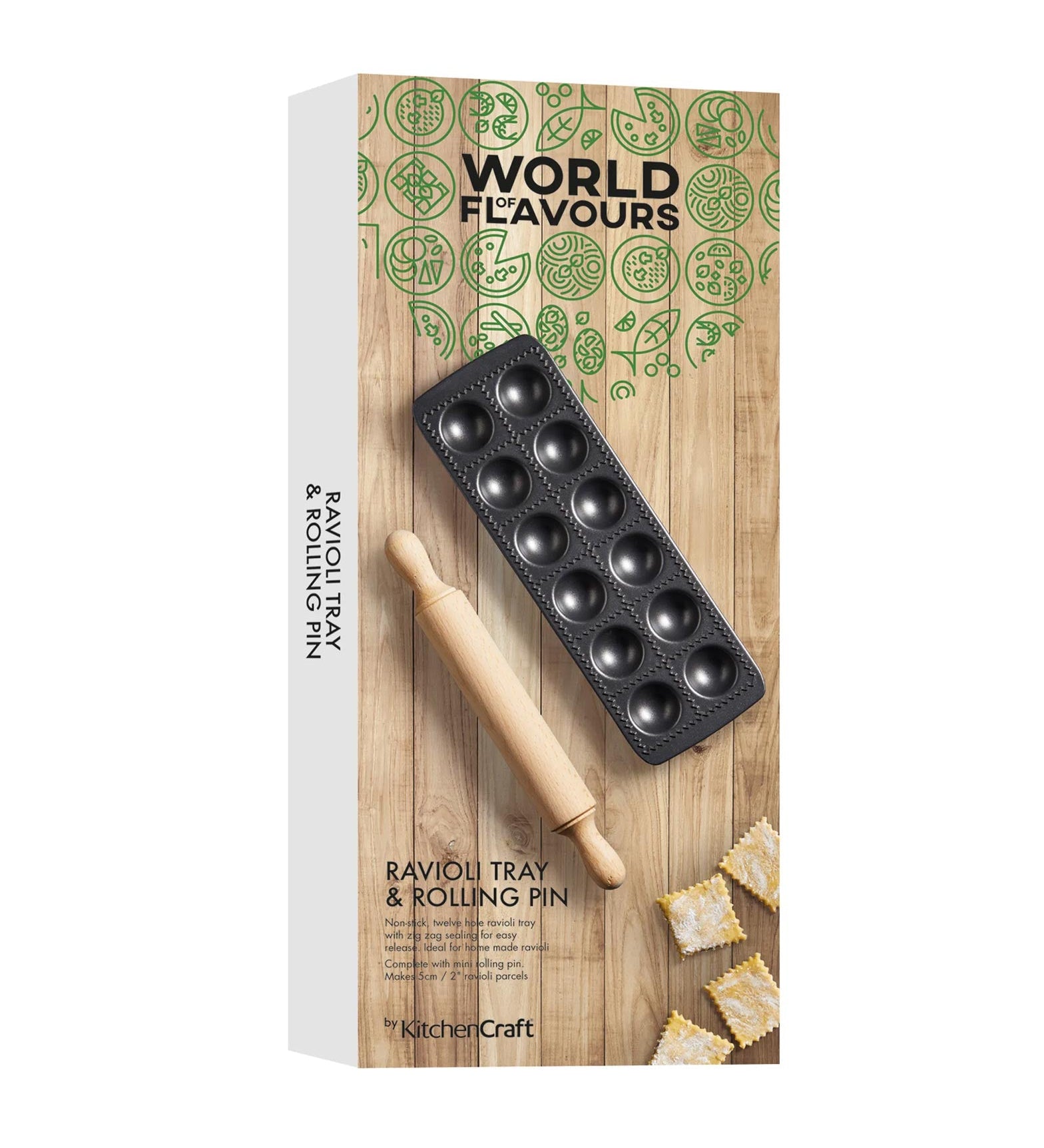 Non Stick Ravioli Mould Tray with Rolling Pin