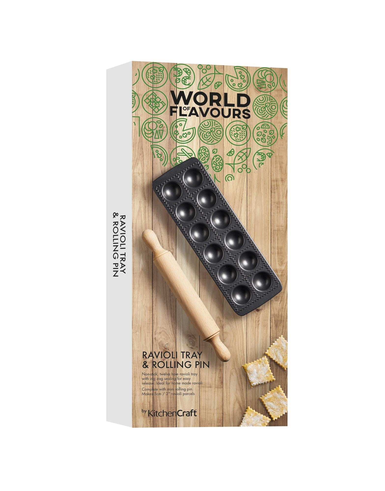 Non Stick Ravioli Mould Tray with Rolling Pin