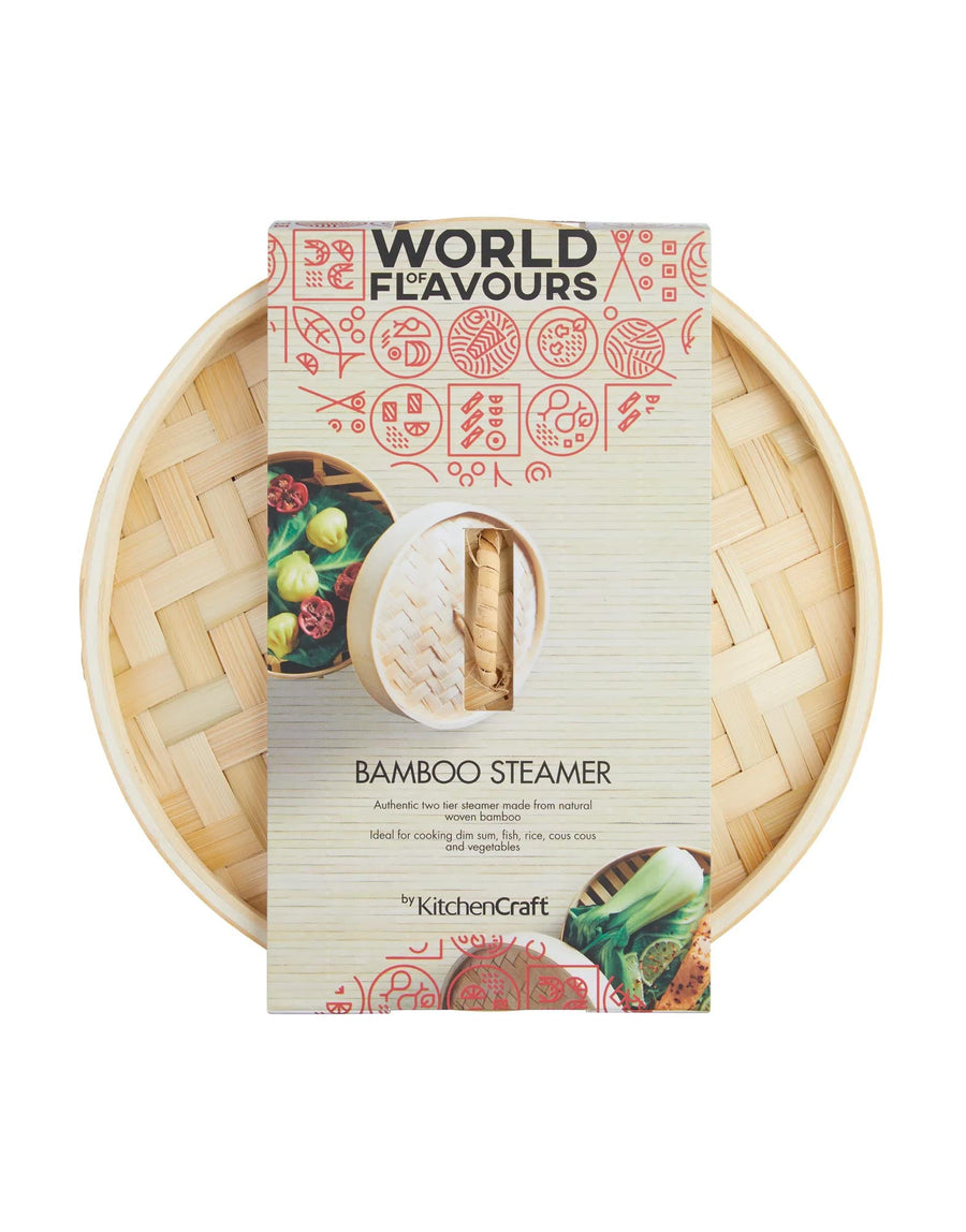 World of Flavours Oriental Medium Two Tier Bamboo Steamer