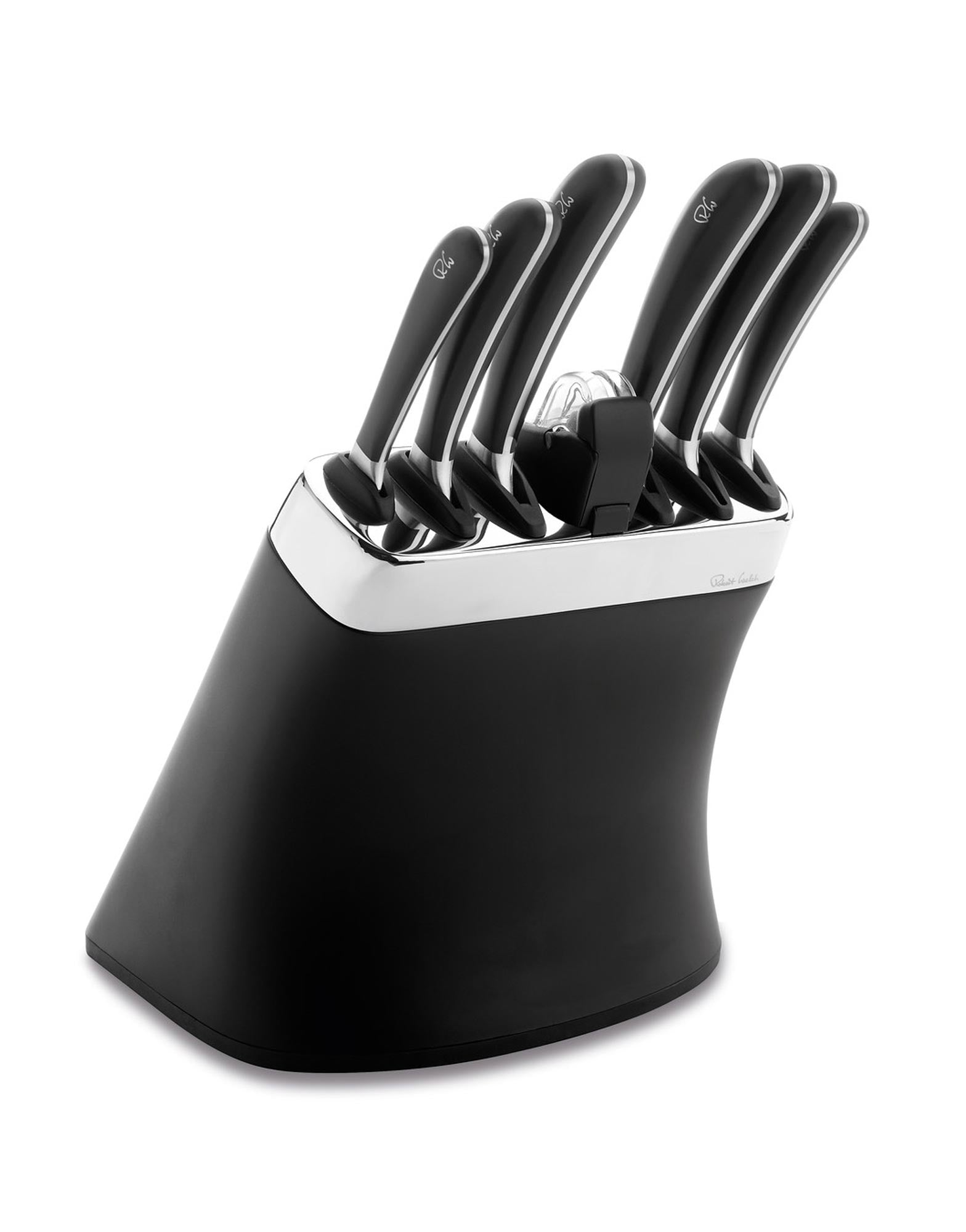 Robert Welch Signature 8 Piece Knife Block Set with Sharpener and Free Joseph Joseph Chopping Mats