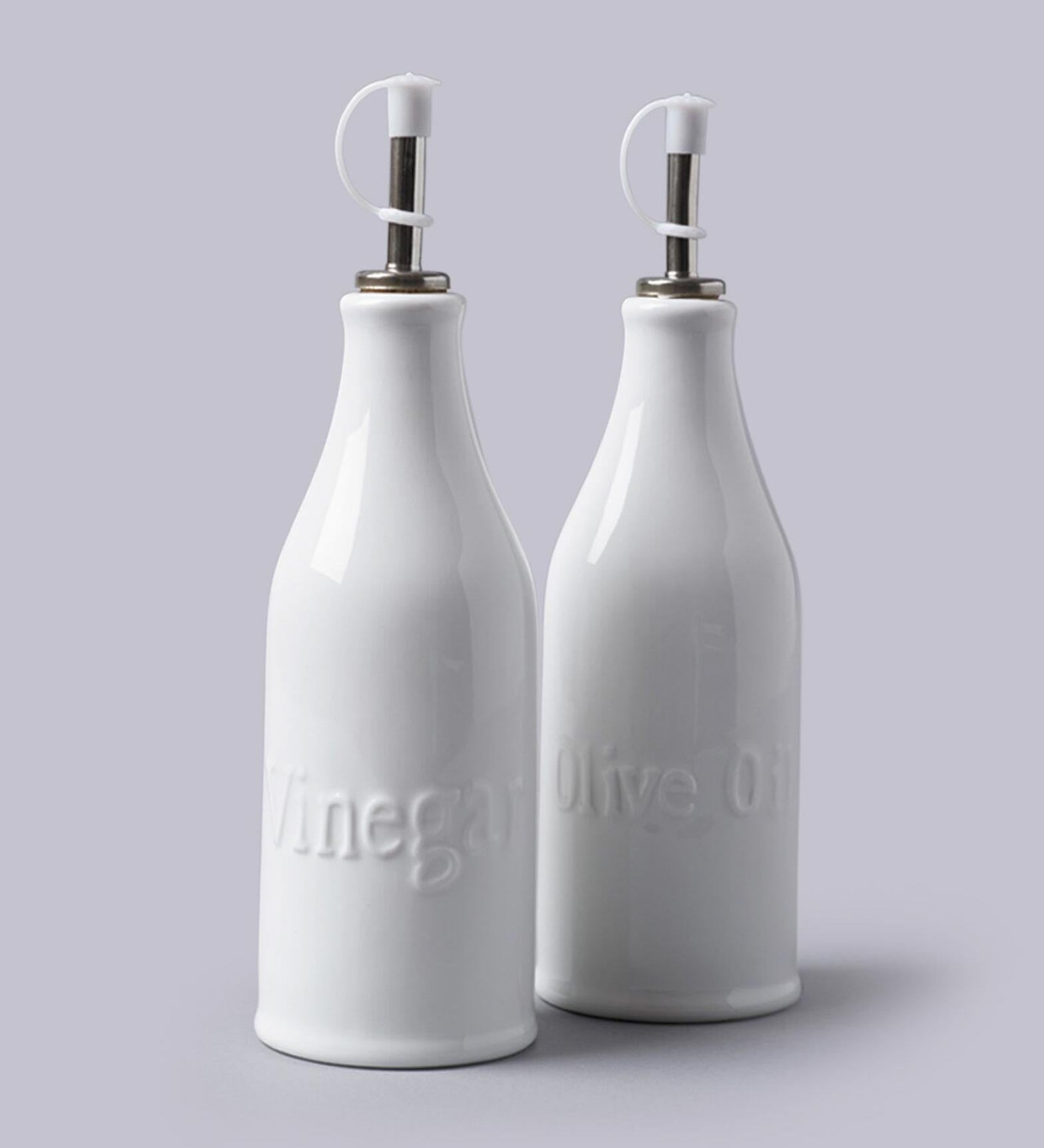 White Oil & Vinegar Jars Set of 2