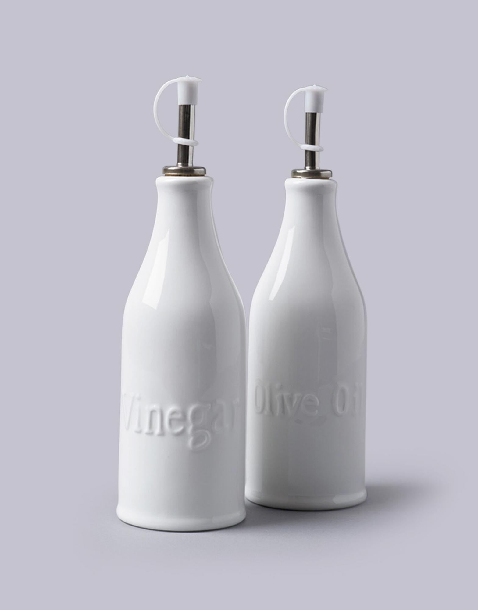 White Oil & Vinegar Jars Set of 2