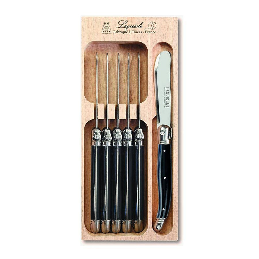 Laguiole Six Butter Knife Set in Tray Black