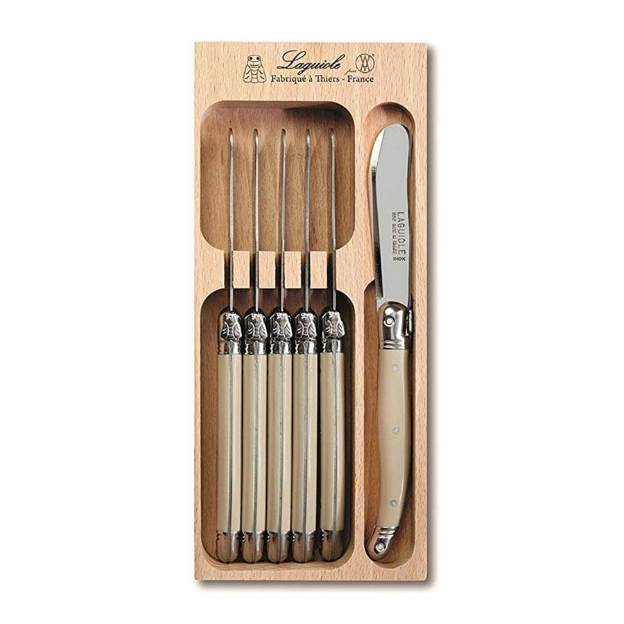 Laguiole Six Butter Knife Set in Tray White