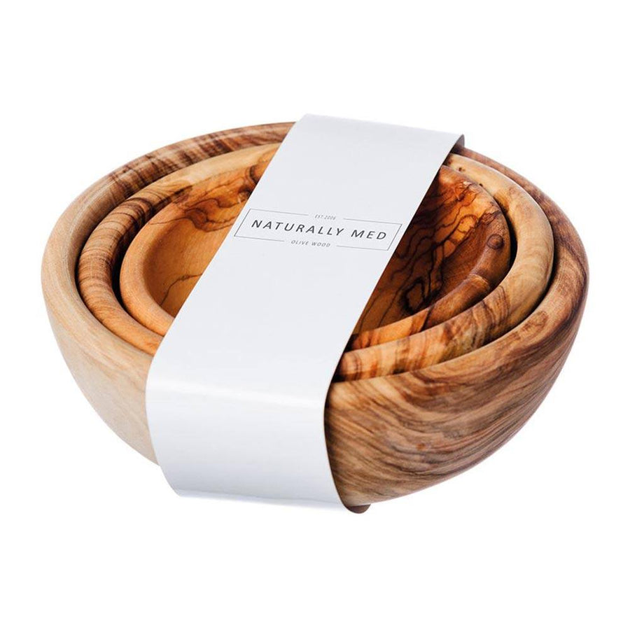 Naturally Med Set of 3 Round Olive Wood Stacking Bowls