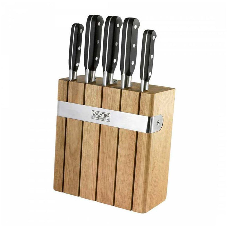 Sabatier Professional 5 Piece Slotted Oak Knife Block Set